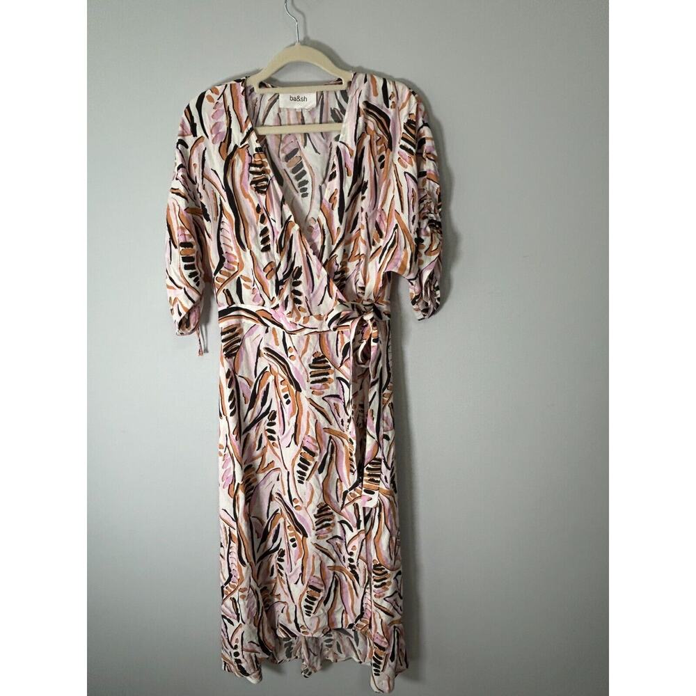 BA&SH Womens Baby Pink Tabb Printed Crepe Midi Wrap Robe Tabby Dress Size Medium - Picture 3 of 12